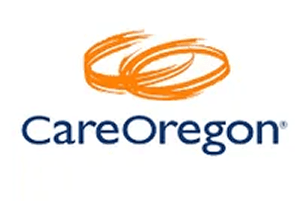 CareOregon logo with orange design elements.