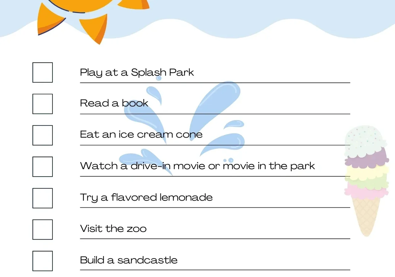 Summer activities checklist with illustrations